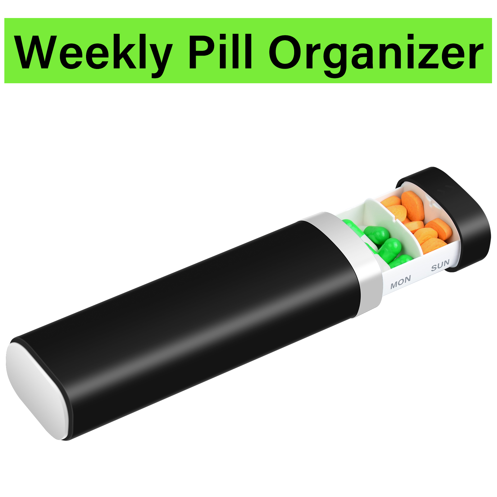 Greencycle Pretty Weekly Pill Organizer, 7 Day Sliding Design Pill Cases Cute Pill Box Moisture-Proof Medicine Organizer to Hold Vitamins Fish Oil Compartments Supplements